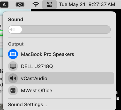 Sound Output menu